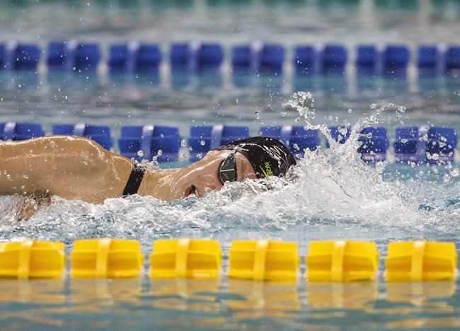 Penny Oleksiak swims the 200 metre race during the 2018 Team Canada finals in Edmonton on Wednesday July 18, 2018. THE CANADIAN PRESS/Jason Franson