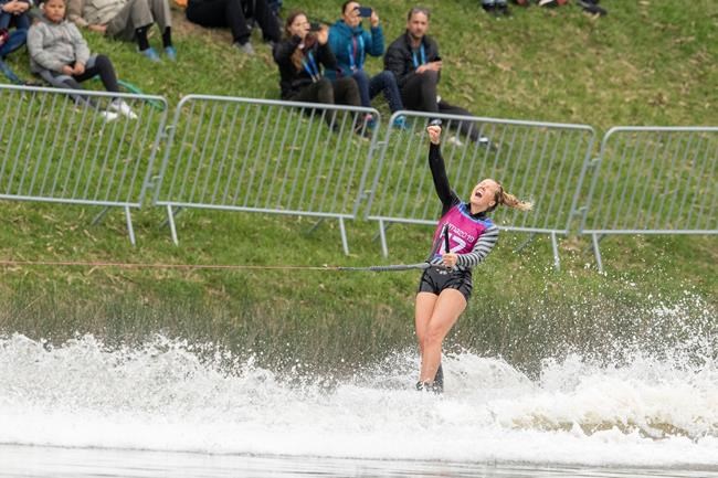 Whitney Mcclintock Rini of Canada competes in waterski women's open tricks final at the Lima Pan American Games on July 29, 2019. Canadian water-skier Whitney McClintock-Rini entered the Lima Games with 11 career Pan Am medals. She won two silvers Monday and will be looking to add to her medal collection Tuesday in the overall event. THE CANADIAN PRESS/HO-COC-Vincent Ethier, *MANDATORY CREDIT*
