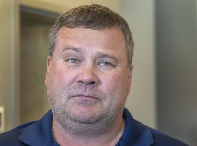 Scott Thomas, whose son Evan was killed in the crash, speaks to the media at the sentencing hearing of Jaskirat Singh Sidhu, the driver of the truck that struck the bus carrying the Humboldt Broncos hockey team Tuesday, January 29, 2019 in Melfort, Saskatchewan. THE CANADIAN PRESS/Ryan Remiorz