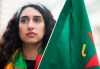 Beritan Oerde, an organizer with the Kurdish Foundation of Quebec poses in Montreal, Saturday, October 12, 2019, following a demonstration against the Turkish invasion into Kurdish held territory in Northern Syria. THE CANADIAN PRESS/Graham Hughes