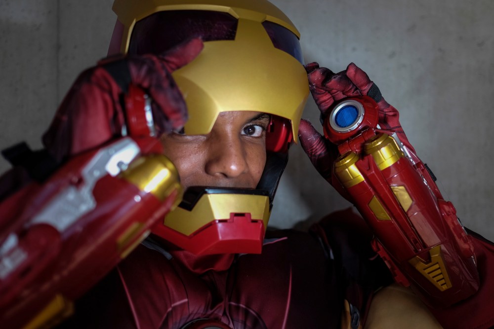 MIKE DEAL / WINNIPEG FREE PRESS
Gregory Marrast has been dressing up as Spiderman, Iron Man, Optimus Prime and Elmo for four years - for parties, summer festivals, the Ex, you name it.
