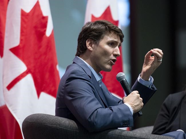 Prime Minister Justin Trudeau participates in an armchair discussion at the Ontario English Catholic Teachers Association Annual General Meeting in Ottawa on Saturday, March 9, 2019. THE CANADIAN PRESS/Justin Tang