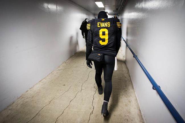 Hamilton Tiger-Cats quarterback Dane Evans leaves the field following the team's loss to the Winnipeg Blue Bombers in the CFL Grey Cup in Calgary, Sunday, Nov. 24, 2019.THE CANADIAN PRESS/Jeff McIntosh