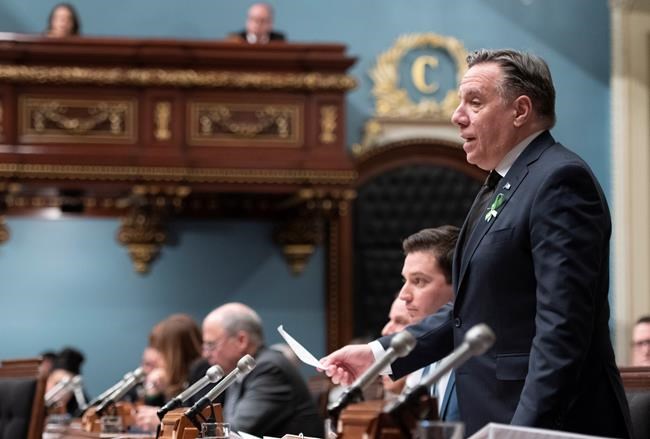 Quebec Premier Francois Legault responds to the Opposition during question period, Tuesday, February 12, 2019 at the legislature in Quebec City. THE CANADIAN PRESS/Jacques Boissinot
