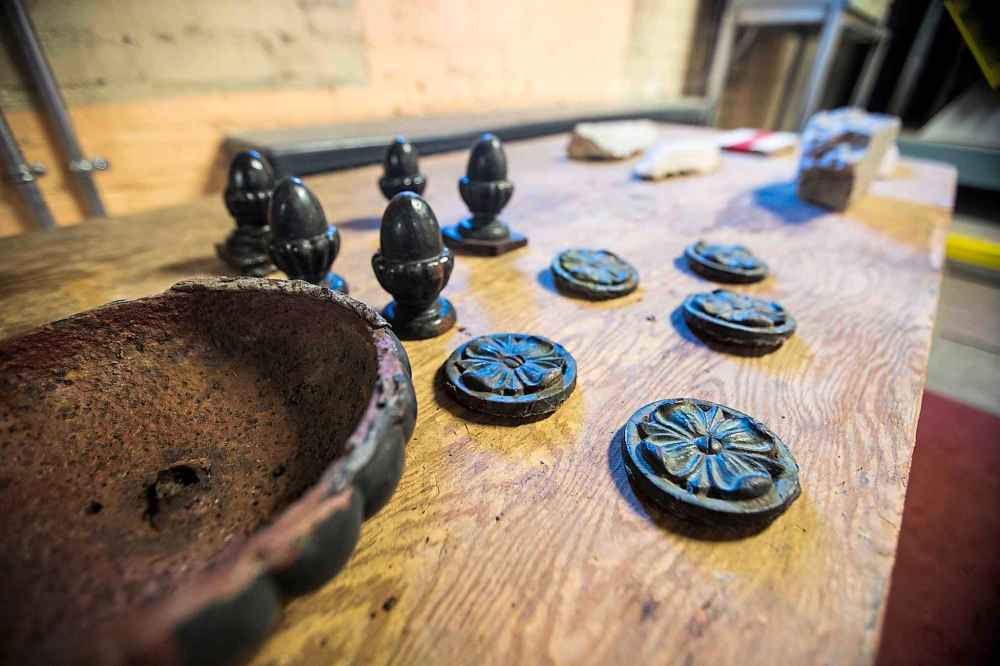 MIKAELA MACKENZIE / WINNIPEG FREE PRESS
Various ornamental pieces that came loose and have been taken off of the Manitoba Legislative Building.