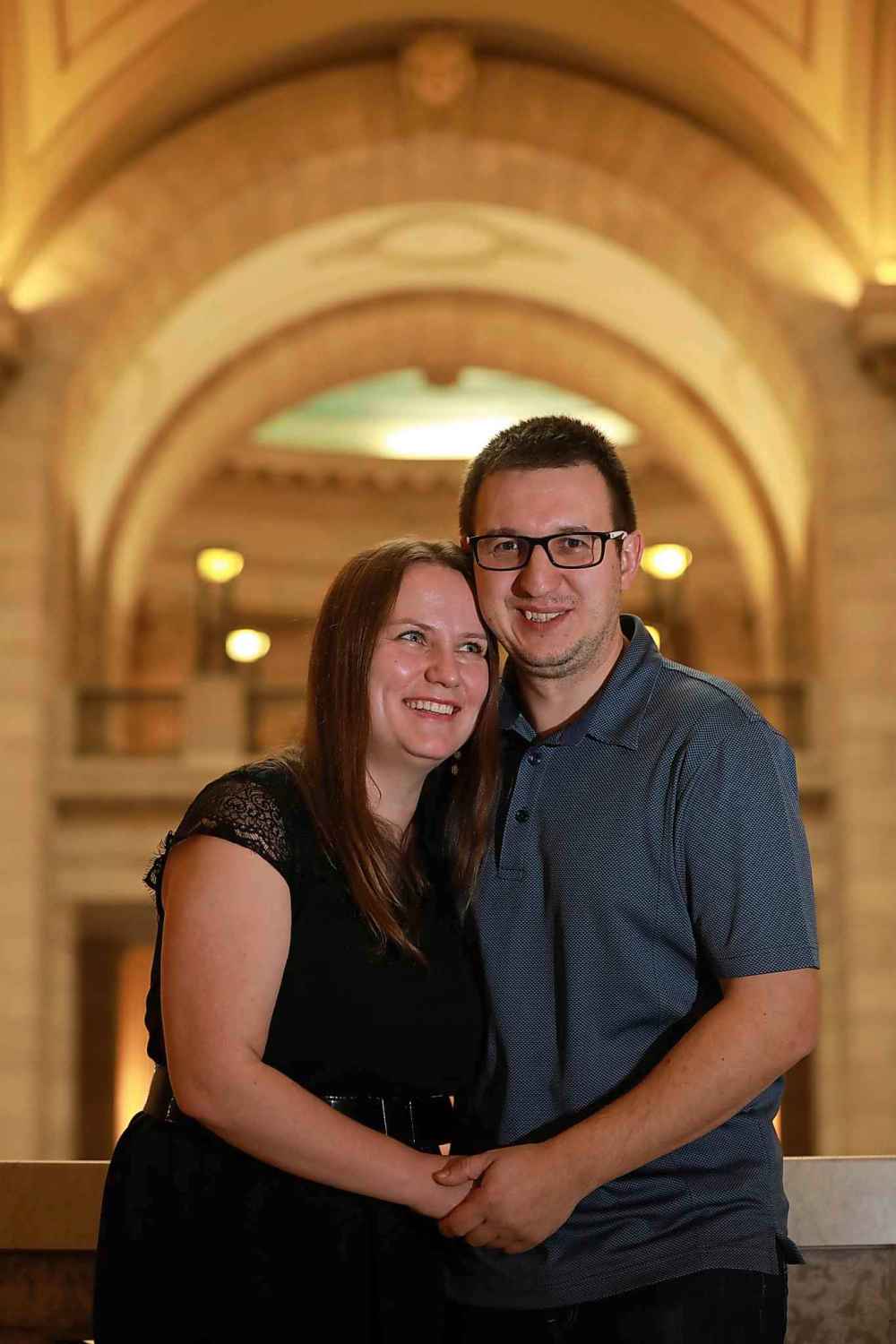 RUTH BONNEVILLE / WINNIPEG FREE PRESS
Husband and wife Magdalena and Pawel Sztobryn attended the Manitoba Provincial Nominee Program celebration at the Legislative Building, Thursday. The Sztobryn's are excited to make their home here in Winnipeg once they become Canadian citizens.