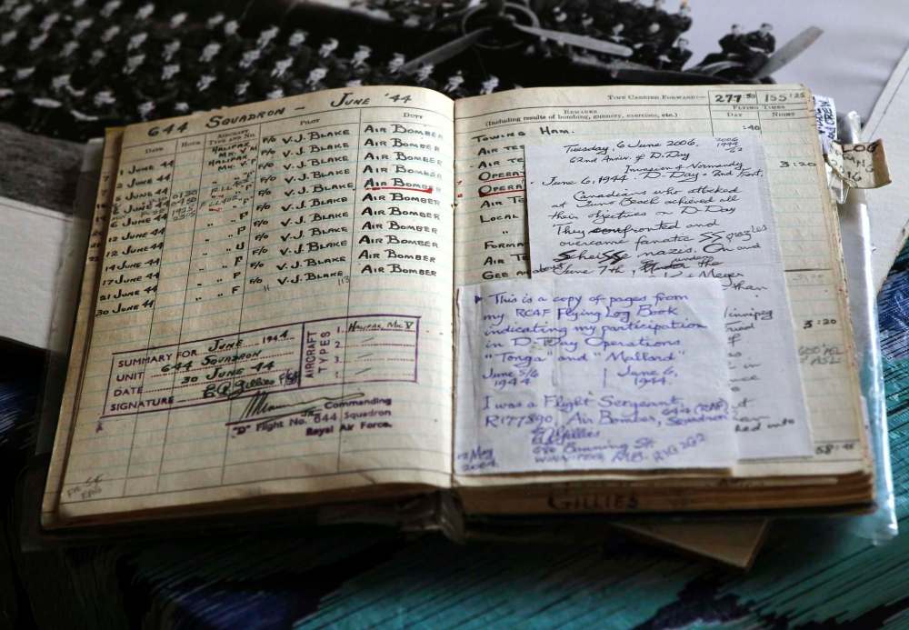 RUTH BONNEVILLE / WINNIPEG FREE PRESS
Gillies' log book on June 1944 -- D Day.