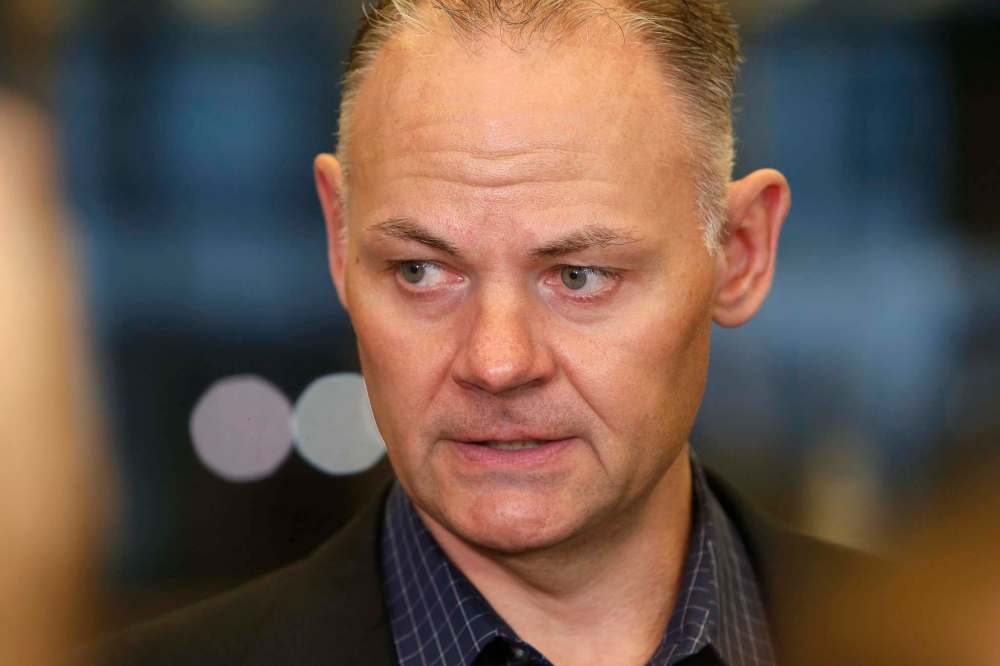 WAYNE GLOWACKI / WINNIPEG FREE PRESS
Maurice Sabourin, president, Winnipeg Police Association speaks to media after Tuesday’s EPC meeting at City Hall regarding the preliminary city budget.