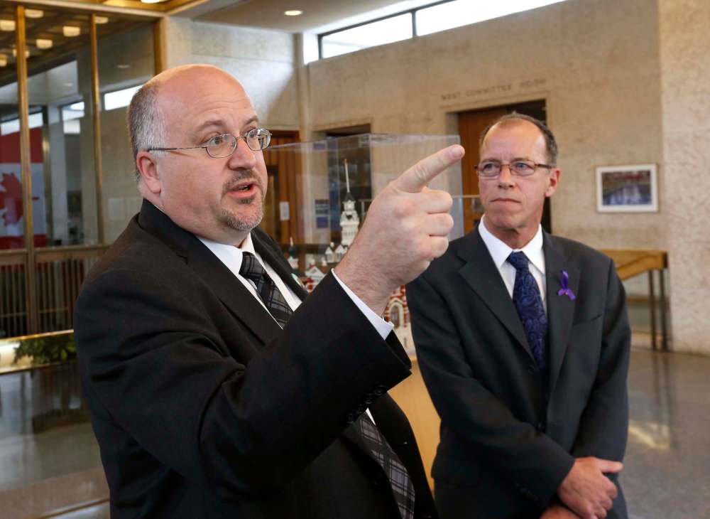 WAYNE GLOWACKI / WINNIPEG FREE PRESS FILES
Winnipeg city councillors Russ Wyatt, left, and Shawn Dobson