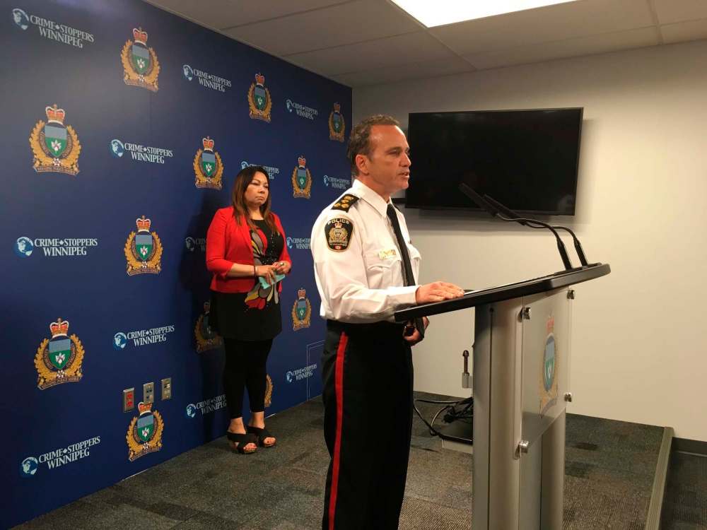 RUTH BONNEVILLE / WINNIPEG FREE PRESS
Manitoba Keewatinowi Okimakanak Grand Chief Sheila North Wilson watches while Winnipeg Police Chief Danny Smyth announces the remains of Christine Woods have been located on the outskirts of the city.