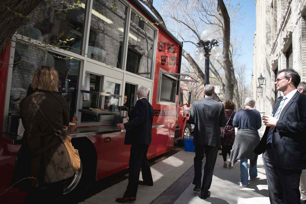 The Red Ember food truck, which specializes in wood-fire pizza, is parked across from the legislature. (David Moder Photograpy)