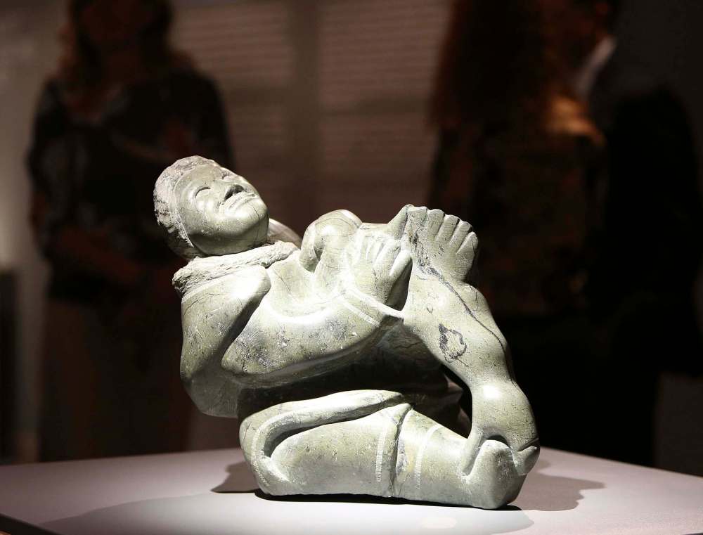 JASO HALSTEAD / WINNIPEG FREE PRESS FILES
The Winnipeg Art Gallery is working towards the creation of an Inuit Art Centre, to which the Winnipeg Foundation is making a grant of $950,000. The centre will be an innovative programming hub that celebrates Inuit art and indigenous cultures through exhibitions, research, education and art making. The WAG holds in trust the world’s largest public collection of contemporary Inuit art. With more than 13,000 pieces, the collection represents half of the WAG’s total permanent art collection, including the 1975 stone carving Woman Struggling with Goose, by Aqjangajuk Shaa.