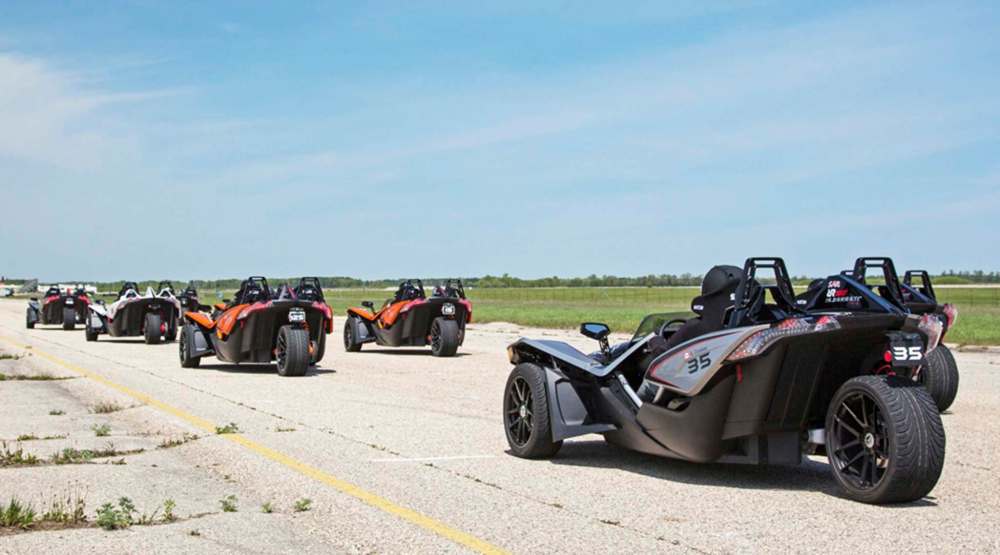 Supplied
The Polaris Slingshot is a three-wheeled vehicle with a 2.4-L inline four-cylinder engine. Drivers raced Slingshots against one another this summer in the inaugural Slingshot Racing Cup.