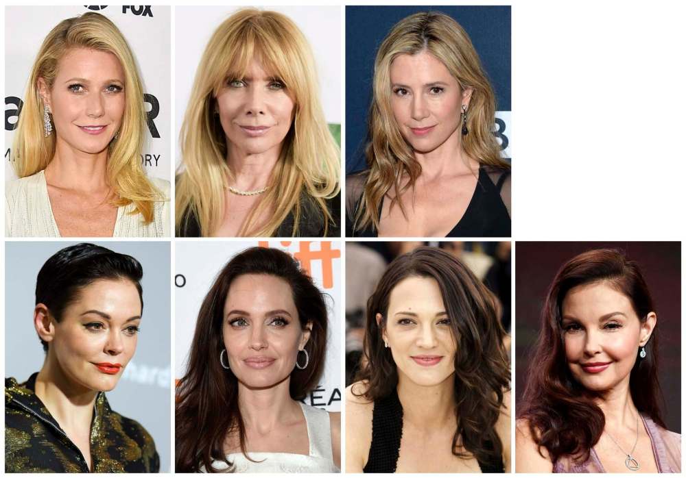 The Associated Press Files
Included among the many women who have spoken out against Harvey Weinstein in on-the-record reports are (top row from left) Gwyneth Paltrow, Rosanna Arquette, Mira Sorvino, (bottom row from left) Rose McGowan, Angelina Jolie Pitt, Asia Argento and Ashley Judd.