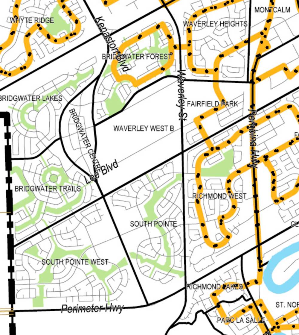 UMSU would like students who live in areas with poor transit service, such as the city's southwest corner, to be able to opt out of the U-Pass system. (Winnipeg Transit Service Map)