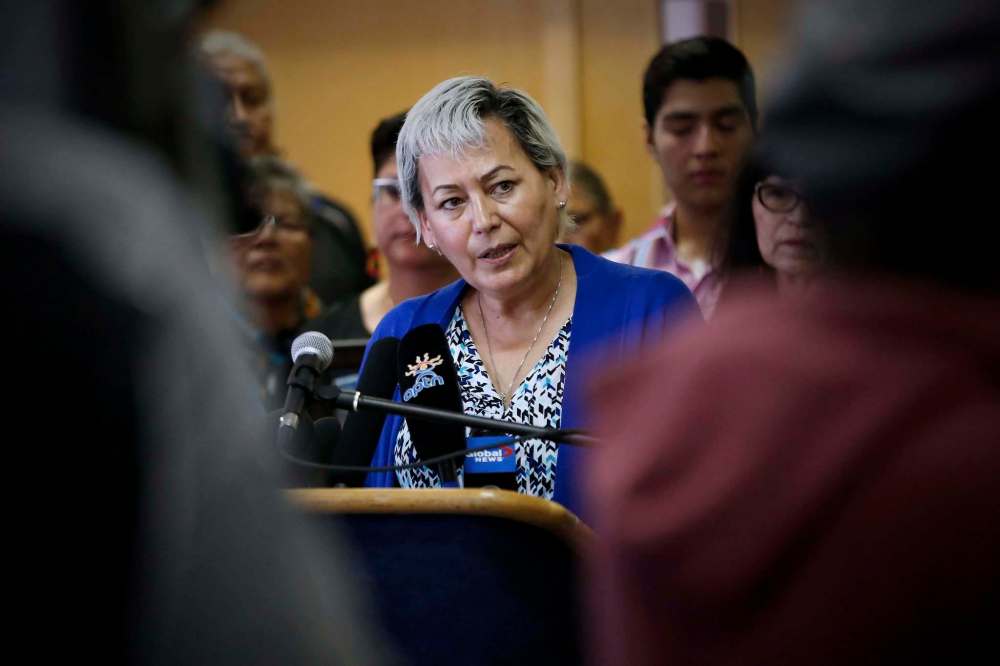 John Woods / The Canadian Press
Sandra Delaronde (MMIWG) Coalition Co-chair, speaks at a press conference calling for a re-organization of the National Inquiry into Missing and Murdered Indigenous Women and Girls in Winnipeg, Wednesday, July 12, 2017.
