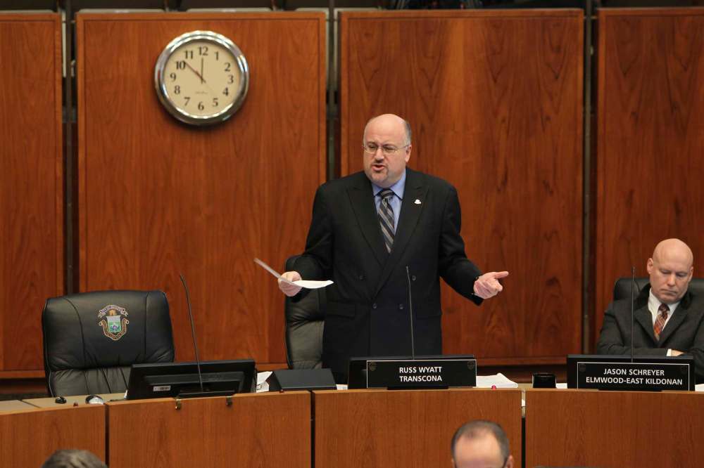 RUTH BONNEVILLE / WINNIPEG FREE PRESS FILES
Winnipeg City Councillor, Russ Wyatt, takes part in city hall debate in 2017. Wyatt is likely to retain his seat as the representative of the Transcona ward while remaining in rehab for alcoholism and drug abuse.