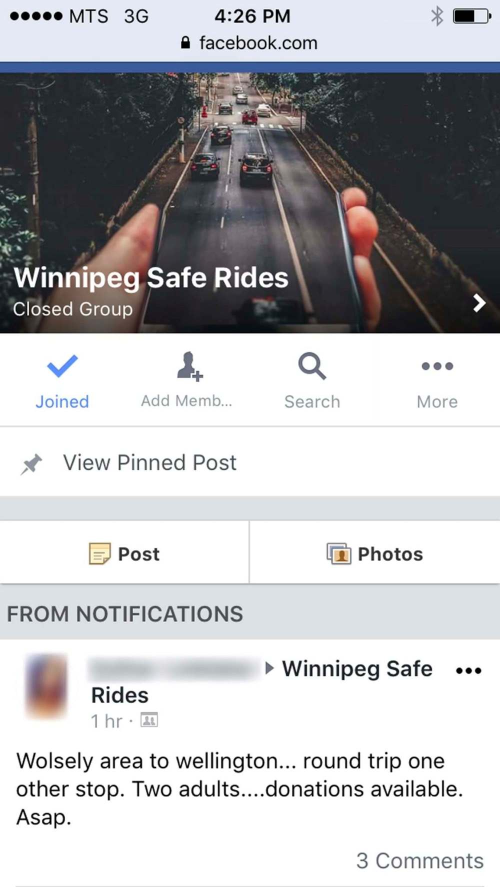 Illegal ride sharing company in Winnipeg using Facebook.