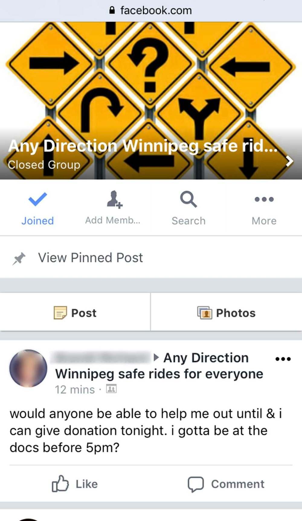 Illegal ride sharing company in Winnipeg using Facebook.