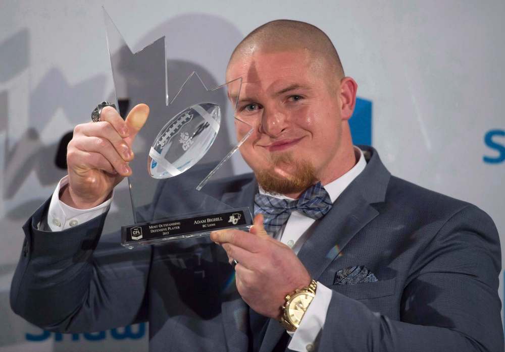 Jonathan Hayward / The Canadian Press FILES
Linebacker Adam Bighill was the CFL's most outstanding defensive player in 2015.