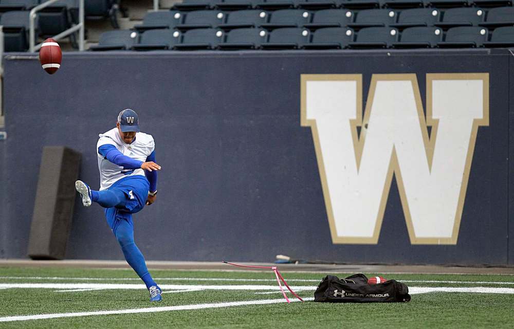 PHIL HOSSACK / WINNIPEG FREE PRESS
Kicker Justin Medlock at Winnipeg Blue Bomber training camp.