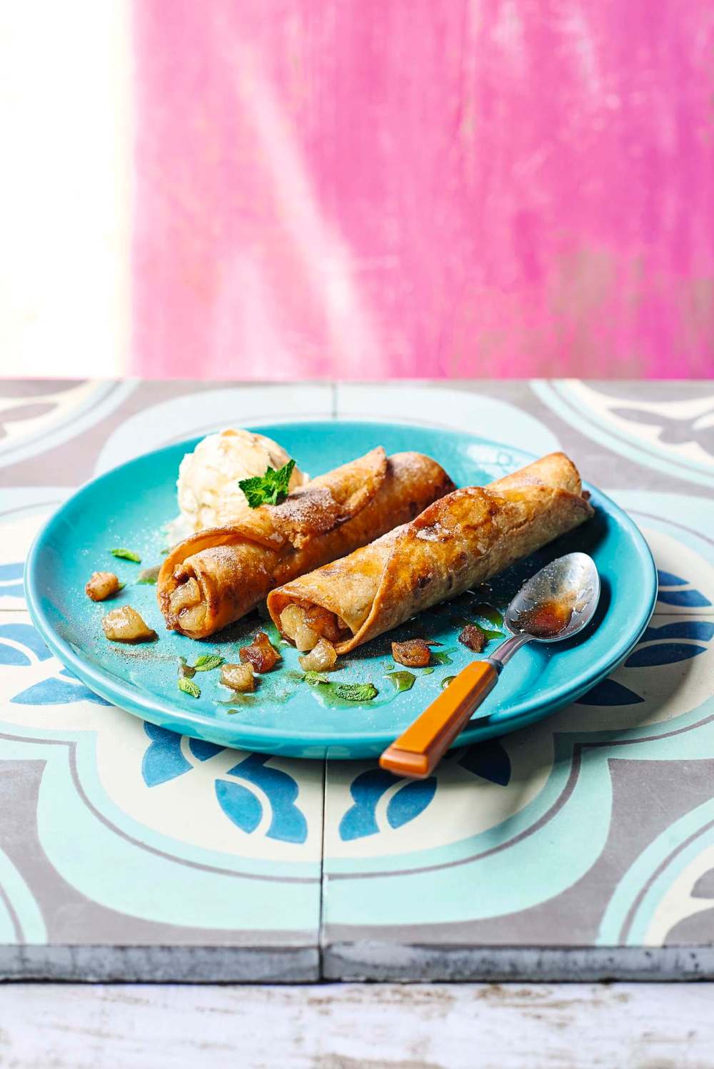The mix of cinnamon and nutmeg contrasts nicely with the crispy tortilla in these Apple Pie Taquitos. (Peter Cassidy Photo)