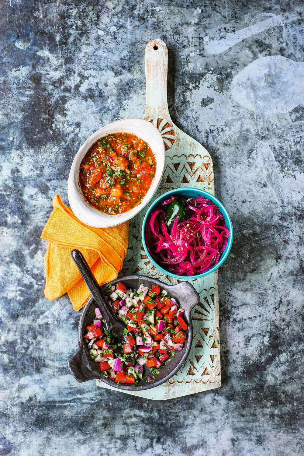 Salsa Fresca, red chunky salsa and lime red onions are flavourful taco add-ons. (Peter Cassidy Photo)