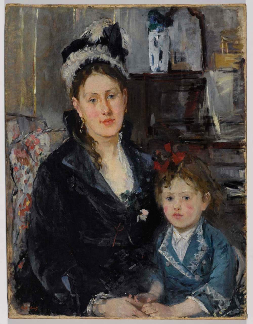Berthe Morisot 
Portrait of Mme Boursier and Her Daughter,  c. 1873. 
Oil on canvas, 29 74.5 x 56.8 cm. 
Brooklyn Museum. 
Museum Collection Fund, 29.30.