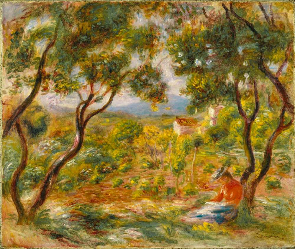 Pierre-Auguste Renoir 
The Vineyards at Cagnes, 1908.
Oil on canvas, 46.4 x 55.2 cm. 
Brooklyn Museum. 
Gift of Colonel and Mrs. Edgar W. Garbisch, 51.219.