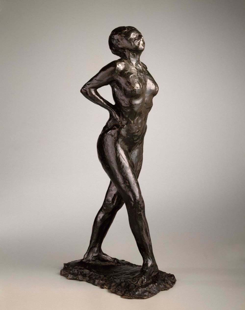 Edgar Degas
Dancer at Rest, Hands Behind Her Back, Right Leg Forward, modeled 1882-1895. 
Bronze. 45.4 x 15.2 x 24.1 cm. 
Brooklyn Museum. 
Gift of Mr. and Mrs. Richard Rodgers, 70.176.5.