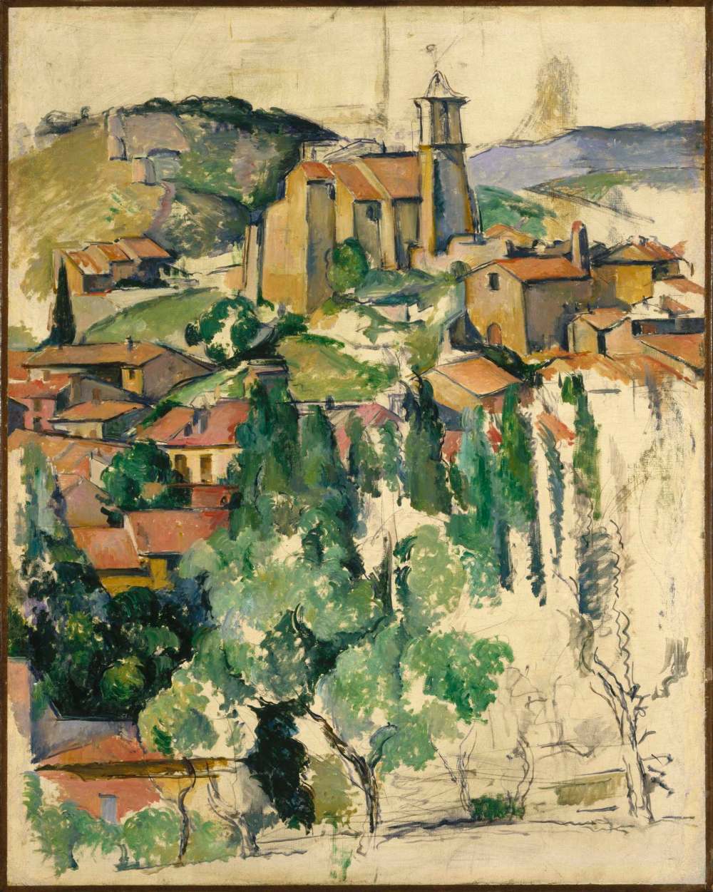 Paul Cézanne.The Village of Gardanne, 1885-1886. Oil and conté crayon on canvas, 92.1 x 73.2 cm. Brooklyn Museum.  Ella C. Woodward Memorial Fund and Alfred T. White Fund, 23.105.