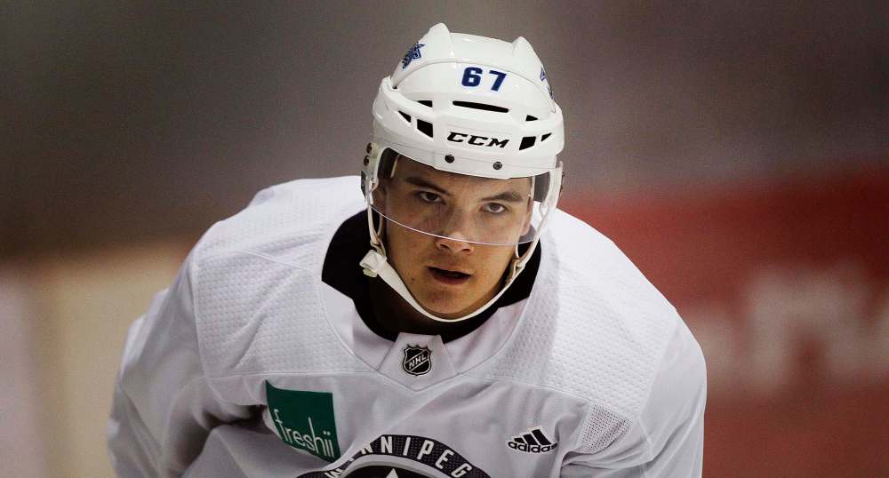 PHIL HOSSACK / WINNIPEG FREE PRESS
Winnipeg Jets seventh-round pick in the 2018 NHL entry draft, Austin Wong works out at the Iceplex Tuesday morning.
