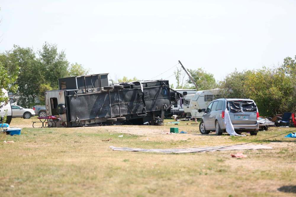 Motor homes and other vehicles were tossed around during Friday's tornado. (Melissa Verge / Brandon Sun)