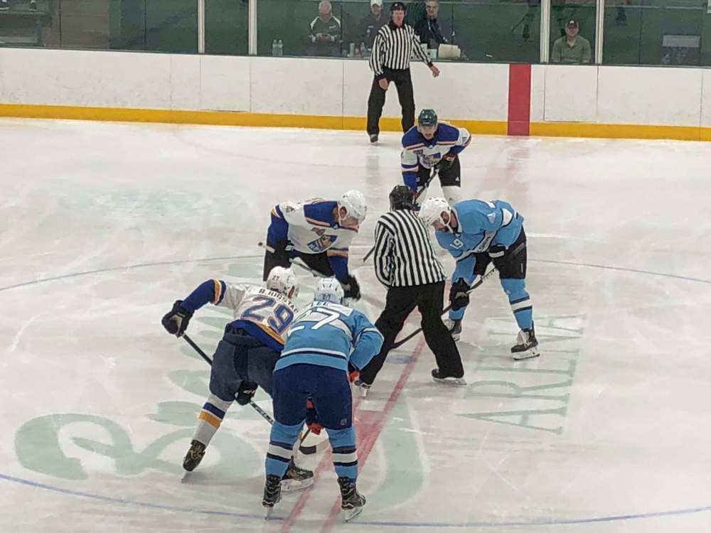 Mike McIntyre / Winnipeg Free Press
Players from Team Walser and Team RBC face-off at Braemar Arena in Edina, Minn.