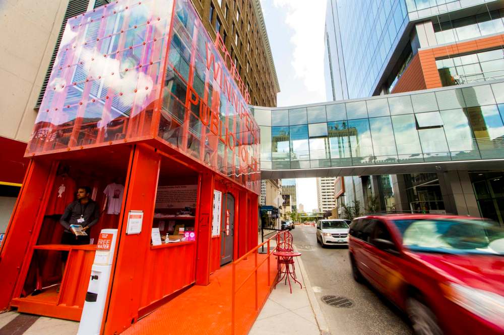 The pop-up toilet project was launched to raise awareness about the lack of free and accessible public facilities in the city's core. (Mikaela MacKenzie / Winnipeg Free Press)