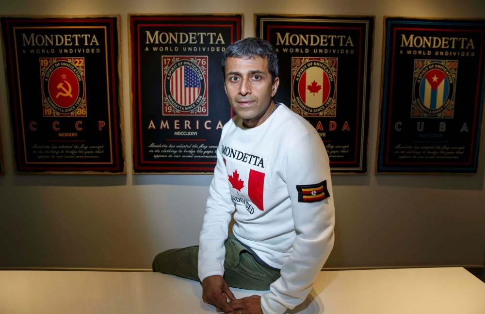 The new sweatshirts have your home flag on the front, as in Canada, while a patch of the flag of your ancestors goes on the arm.