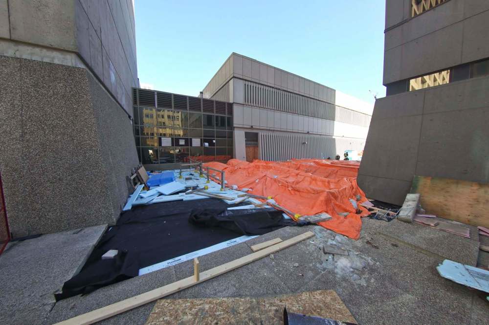 Preliminary engineering studies conducted by the owners of two properties at Portage and Main show conclusively that damage to the membrane is far more significant than first thought.