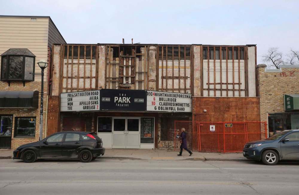 Exterior renovations are happening at the Park Theatre. (Trevor Hagan / Winnipeg Free Press)