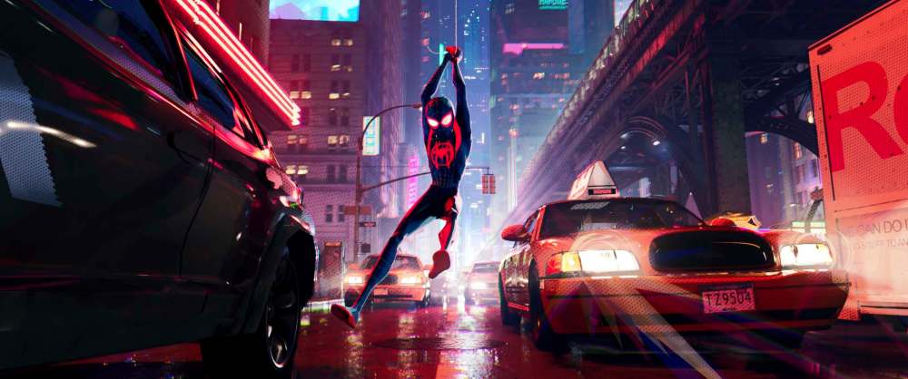 Sony Pictures Animation
Miles Morales, voiced by Shameik Moore, tries out his new superpowers in Spider-Man: Into the Spider-Verse.