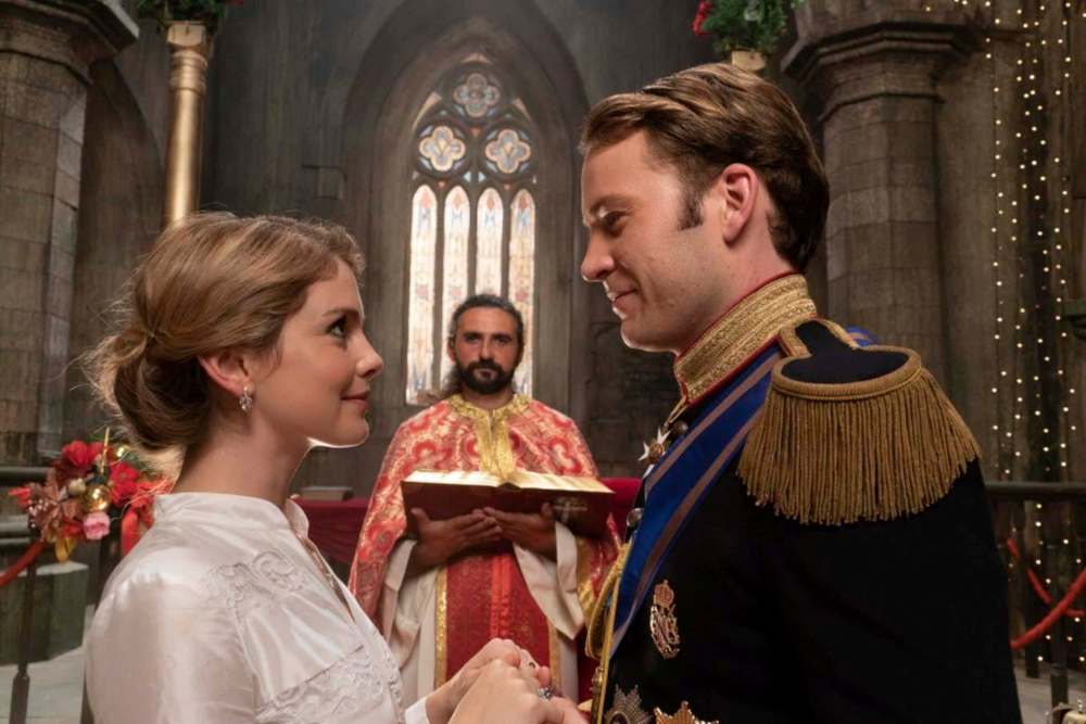Rose McIver and Ben Lamb in A Christmas Prince: A Royal Wedding. (Netflix)