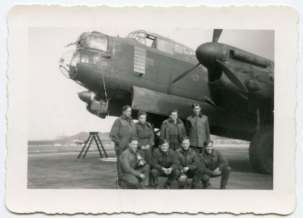 Friedman with his Lancaster bomber crew which flew 58 missions.