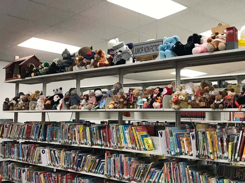 Vera donated many bears to the Brokenhead River Regional Library where they are displayed in the children's section. (Supplied)