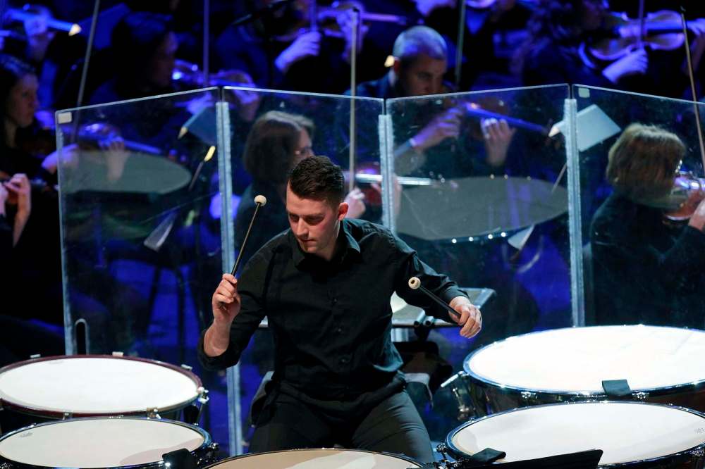 Timpanist Mike Kemp perfectly nailed the Canadian première of Michael Daugherty’s Raise the Roof. (Phil Hossack / Winnipeg Free Press)