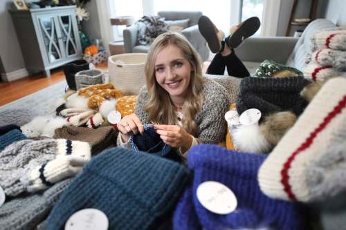 PHOTOS BY RUTH BONNEVILLE / WINNIPEG FREE PRESS 

Local artist and entrepreneur Janine Myska is the owner of an online-based knitwear business.