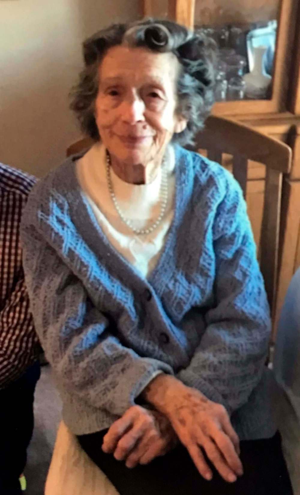 Herdy wearing her trademark pearls.