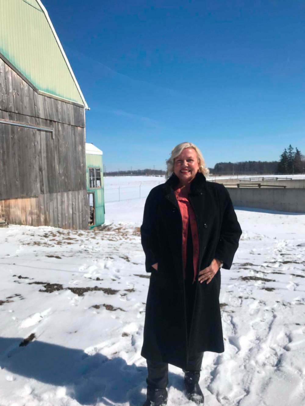 Jeanette VanderMarel poses near the 48North Cannabis Corp. outdoor site near Brantford, Ont. (Supplied)