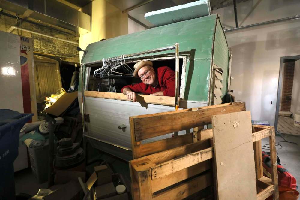 Scoles bought an old camper to use as some kind of serving station. (Ruth Bonneville / Winnipeg Free Press)
