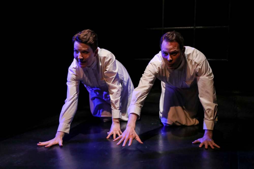 Actors Sarah Constible and Eric Blais star as Lara Rae's alternating monologues, with Constible as the masculine self and Blais as her feminine. (Leif Norman photos)