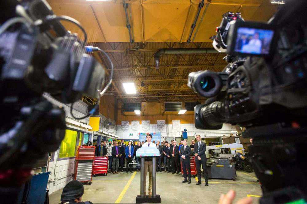 (Mikaela MacKenzie / Winnipeg Free Press)
Prime Minister Justin Trudeau speaks at an announcement in Winnipeg on Tuesday. He refused to comment on the Joyal situation.