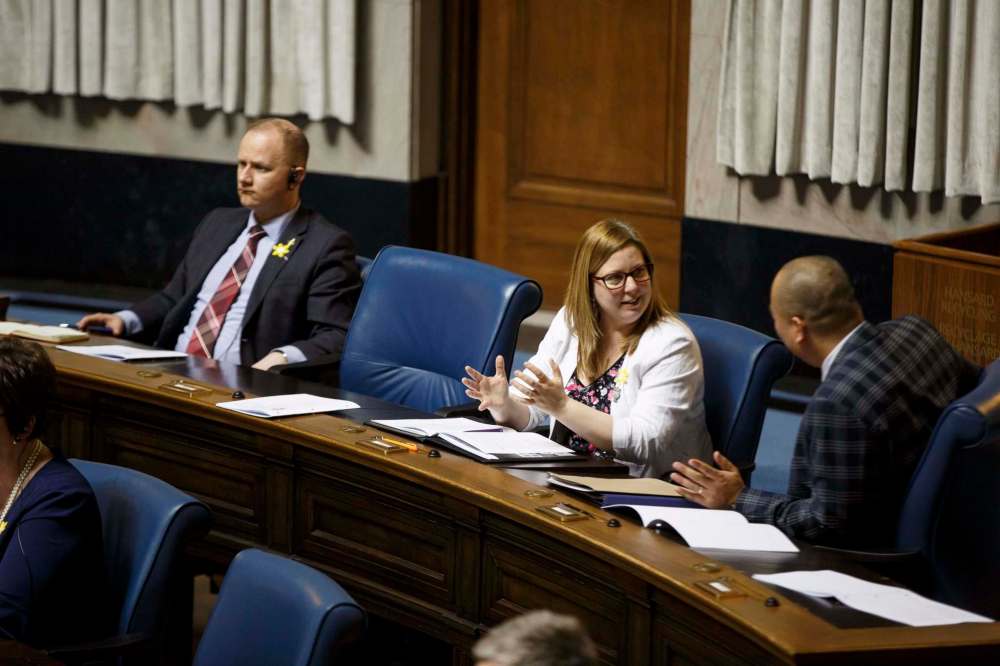 MIKE DEAL / WINNIPEG FREE PRESS
An empty seat amongst the provincial PC MLA's during question period where Kildonan MLA Nic Curry usually sits in the Manitoba Legislative chamber Thursday afternoon.